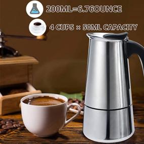 img 1 attached to ☕ Stainless Steel Stovetop Espresso Maker-Moka Pot for Office, Home, Classic Cafe Percolator (200ml/6.76oz/4 cup, espresso cup 50ml), Mini Size, Ideal for Couples, Gas