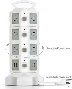 img 3 attached to 💡 TNP Power Strip Tower Surge Protector with USB Ports - 14 AC Outlet + 4 USB Port Charging Station Desk Supply Adapter, Individual Switches, 6FT Extension Cord