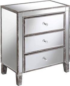 img 4 attached to 🌟 Convenience Concepts Gold Coast Large 3 Drawer Mirrored End Table in Weathered Gray: Stylish & Functional Addition for any Space