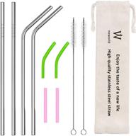 🥤 nebywold reusable stainless steel drinking straws set of 4 with silicone tip and carrying pack - ultra long 9.5" size, includes 2 cleaning brushes - compatible with 20/30 oz yeti trail tumblers (silver) logo