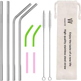 img 4 attached to 🥤 NEBYWOLD Reusable Stainless Steel Drinking Straws Set of 4 with Silicone Tip and Carrying Pack - Ultra Long 9.5" Size, Includes 2 Cleaning Brushes - Compatible with 20/30 Oz Yeti Trail Tumblers (Silver)