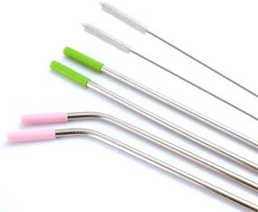 img 2 attached to 🥤 NEBYWOLD Reusable Stainless Steel Drinking Straws Set of 4 with Silicone Tip and Carrying Pack - Ultra Long 9.5" Size, Includes 2 Cleaning Brushes - Compatible with 20/30 Oz Yeti Trail Tumblers (Silver)