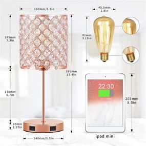 img 2 attached to 💎 Enhance Your Room with the Touch Crystal Table Lamp - Rose Gold Crystal Lamp with Dual USB Charging Ports, 3 Way Dimmable Bedside Lamp with Bulb, Modern Nightstand Lamp Desk Light for Bedroom Living Room, Bulb Included