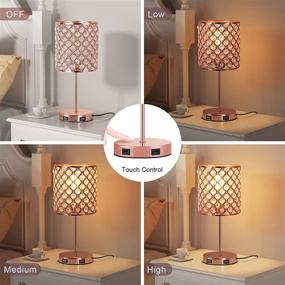 img 1 attached to 💎 Enhance Your Room with the Touch Crystal Table Lamp - Rose Gold Crystal Lamp with Dual USB Charging Ports, 3 Way Dimmable Bedside Lamp with Bulb, Modern Nightstand Lamp Desk Light for Bedroom Living Room, Bulb Included