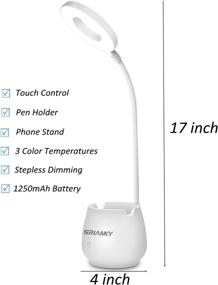 img 1 attached to 💡 SRIAMKY LED Desk Lamp with Pen Holder and Phone Stand - Eye-Care USB Rechargeable Reading Lights with 3 Color Modes and Stepless Dimmable Feature - 360° Flexible White Desk Lights for Studying, Reading, and Working