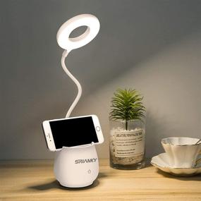 img 3 attached to 💡 SRIAMKY LED Desk Lamp with Pen Holder and Phone Stand - Eye-Care USB Rechargeable Reading Lights with 3 Color Modes and Stepless Dimmable Feature - 360° Flexible White Desk Lights for Studying, Reading, and Working