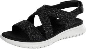 img 4 attached to Solacozy Women's Arch-support Sandals: Strappy, Comfy & Durable Casual Walking Shoes in Black and White, Sizes 6-11