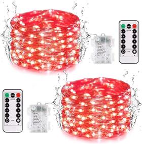 img 4 attached to JMEXSUSS Red Fairy Lights: Battery Operated 2 Pack 33ft 100 LED Christmas Fairy Lights 🎄 - Remote Timer, 8 Modes, Twinkle String Lights - Outdoor Waterproof Decorations for Bedroom, Wedding, Xmas, Indoor