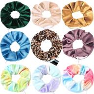 👱 9 velvet scrunchies with hidden zipper pocket – elastic hair ties ponytail holder for women – magic set of accessories to stash keys, coin, and small items logo