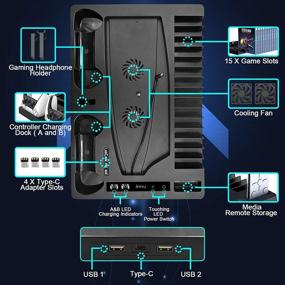 img 3 attached to 🎮 PS5 Vertical Stand with Cooling Fan, Controller Charger, and 15-Game Disc Storage - Black