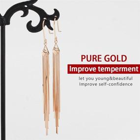 img 1 attached to 💎 18k Rose Gold Tassel Earrings for Women, Real Gold Dangle Earrings, Dainty Italian Fashion Drop Earrings with Simple Hooks, Gifts for Teen Girls, Pure Gold with Certificate, Fine Jewelry for Valentine's Day