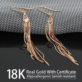 img 3 attached to 💎 18k Rose Gold Tassel Earrings for Women, Real Gold Dangle Earrings, Dainty Italian Fashion Drop Earrings with Simple Hooks, Gifts for Teen Girls, Pure Gold with Certificate, Fine Jewelry for Valentine's Day