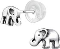 🐘 aube jewelry tiny oxidized silver elephant stud earrings: hypoallergenic & silicone coated for girls and women logo