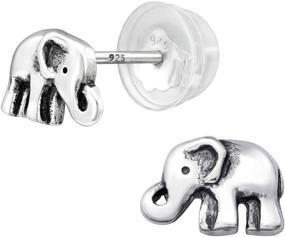 img 4 attached to 🐘 AUBE JEWELRY Tiny Oxidized Silver Elephant Stud Earrings: Hypoallergenic & Silicone Coated for Girls and Women