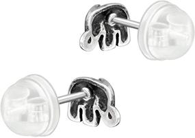 img 3 attached to 🐘 AUBE JEWELRY Tiny Oxidized Silver Elephant Stud Earrings: Hypoallergenic & Silicone Coated for Girls and Women