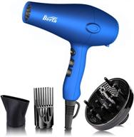 💨 1875w lightweight ionic hair dryer with diffuser, comb, and concentrator - fast drying professional blow dryer for hair, 3 heat 2 speed with cool shot button (blue) logo