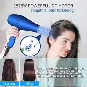 img 3 attached to 💨 1875W Lightweight Ionic Hair Dryer with Diffuser, Comb, and Concentrator - Fast Drying Professional Blow Dryer for Hair, 3 Heat 2 Speed with Cool Shot Button (Blue)