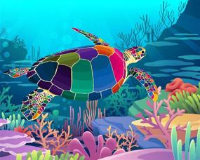 img 4 attached to 🎨 Colorful Sea Turtle Paint by Numbers Kit for Kids & Adults - DIY Craft Set for Beginners - 20x16 Inch Acrylic Oil Painting on Canvas