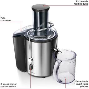 img 3 attached to 🍏 Optimized Chefman Electric Juicer with 2 Speeds, Wide Feeding Tube for Whole Fruits, Extract Nutritious Vegetable and Green Juice, Detachable 1-Quart Pitcher, Foam Separator, Dishwasher-Safe Components