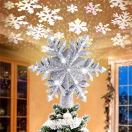 🌟 magical rotating snowflake projector: lighted star tree topper with 3d glitter - perfect crown christmas tree decoration (white) логотип