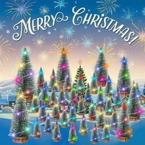 img 4 attached to 🎄 Mini Artificial Christmas Trees Set: 38 Pcs with LED Lights, Snow Frost Ornaments, Wood Base - Ideal Home Decor, Crafts, and Tabletop Decoration