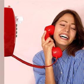 img 2 attached to 📞 Red Vintage Wall Phone with Adjustable Handset Volume Control, Waterproof and Moisture-Resistant Landline Corded Telephone for Home, Hotel, Bathroom, Living Room, School, and Office