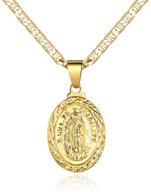 📿 18k gold plated flat mariner/marina 3mm chain necklace with virgin mary guadalupe charm pendant by barzel logo