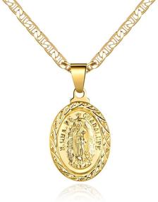 img 4 attached to 📿 18K Gold Plated Flat Mariner/Marina 3MM Chain Necklace with Virgin Mary Guadalupe Charm Pendant by Barzel