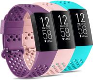 🌈 комплект из 3-х красочных силиконовых браслетов для fitbit charge 4/3/3 se - мягкие, водонепроницаемые, дышащие запасные браслеты для женщин и мужчин (размер: маленький, пурпурный+розовый+бирюзовый) логотип