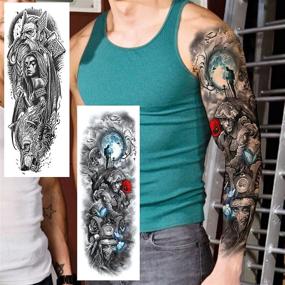img 1 attached to 🎨 COKTAK 11 Sheets Cool Full Arm Temporary Tattoos: Fake Military Warrior Tattoo Stickers for Men and Women - Rose, Beast, Wolf, Lion, Tiger Eye Totem Designs - Extra Large Tattoos for Adults - Leg, Half Armband, Body Sleeve, Animal Inspired Tatoos