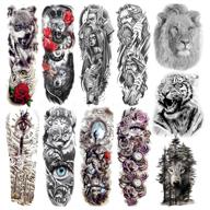 🎨 coktak 11 sheets cool full arm temporary tattoos: fake military warrior tattoo stickers for men and women - rose, beast, wolf, lion, tiger eye totem designs - extra large tattoos for adults - leg, half armband, body sleeve, animal inspired tatoos logo