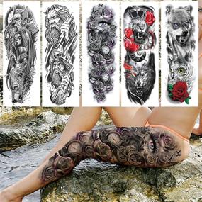 img 2 attached to 🎨 COKTAK 11 Sheets Cool Full Arm Temporary Tattoos: Fake Military Warrior Tattoo Stickers for Men and Women - Rose, Beast, Wolf, Lion, Tiger Eye Totem Designs - Extra Large Tattoos for Adults - Leg, Half Armband, Body Sleeve, Animal Inspired Tatoos