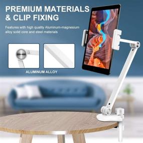 img 3 attached to 📱 ZEXMTE Adjustable Tablet Stand: Foldable Desktop Holder with 360° Swivel Phone Clamp Mount Holder - Compatible with 4.7-12.9" Tablets/Phones - White