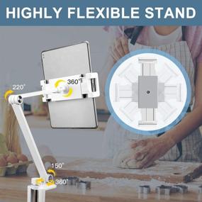 img 1 attached to 📱 ZEXMTE Adjustable Tablet Stand: Foldable Desktop Holder with 360° Swivel Phone Clamp Mount Holder - Compatible with 4.7-12.9" Tablets/Phones - White
