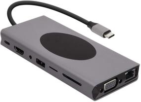 img 4 attached to Вспомогательный хаб Realm 15 в 1 с USB-C с беспроводной зарядкой, 60W PD, 4K HDMI, 7 портами USB, VGA, Ethernet, двойным видеовыходом, аудиоразъемом 3,5 мм, портом SD и Micro SD, для MacBook Pro и ноутбуков с USB-C.