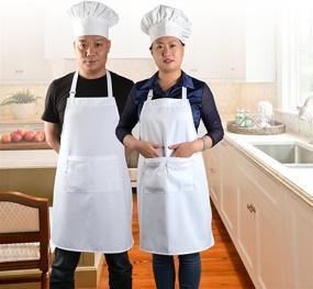 img 2 attached to Набор фартука и шапки Yotache Chef - регулируемый кухонный фартук для взрослых, костюм пекаря для мужчин и женщин - 1 набор (33 дюйма длиной x 26 дюймов в ширину)