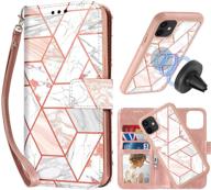 caseowl case for iphone 11: marble pattern wallet case with magnetic car mount support [pink] logo