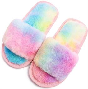 img 4 attached to Slippers Fluffy Outdoor Rainbow Numeric_1_Point_5