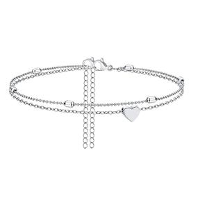 img 1 attached to 🌊 Artmiss Layered Anklets - Women's Heart Silver Ankle Bracelet with Charms, Beads, and Dainty Foot Jewelry for Women and Teen Girls - Perfect Summer Barefoot Beach Anklet
