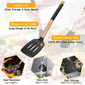 img 2 attached to Versatile 14pcs Silicone Cooking Utensil Set: Non-stick, Heat Resistant Copper Stainless Steel Handle Kitchen Tools - BPA Free, Non Toxic