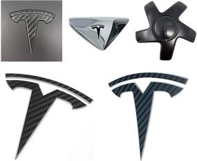 img 1 attached to 🚗 Enhance Your Tesla Model 3 with a Custom Cut Carbon Fiber Black Logo Decal Wrap