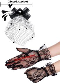 img 2 attached to 🎀 Bowknot Fascinator Hat with Feathers and Mesh Veil + Lace Gloves Set, Floral Lace Gloves included