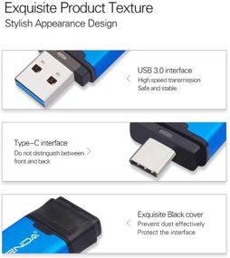 img 3 attached to 💾 WANSENDA Тип C USB 3.0/3.1 фото-палка: высокой емкости USB C флеш-накопитель для Android, ПК, планшета, Mac (256 ГБ, синий)