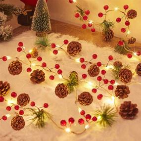 img 4 attached to 🎄 Outdoor and Indoor Christmas Lights with Garland, Fairy LED Lights, Pinecone Berries Decoration for Winter Holiday, New Year Decor. Battery Powered (2M 20 Lights, Pine Cone)