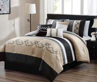 🛏️ ultimate bedding upgrade: jbff 7 piece oversized luxury embroidery bed in bag microfiber comforter set - black/tan (cal king) logo