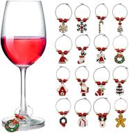 christmas wine glass charms: stem glass markers, tags, and identifiers - set of 16 wine charms for wine tasting party, wine drinker gifts, and festive decorations logo