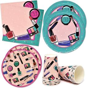 img 4 attached to 💅 Complete Spa Makeup Party Supplies Set: 24 Paper Plates, 24 Cups, 50 Lunch Napkins - Ideal for Little Girls, Teens, Manicure Parlor, Makeup Salon - Disposable Birthday Dinnerware Decor