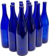 north mountain supply 750ml cobalt blue glass california hock wine bottle - case of 12, flat-bottomed cork finish logo