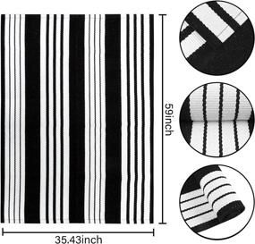 img 3 attached to OJIA Black and White Outdoor Rug 3 x 5 ft: Hand-Woven Cotton Striped Rug, Machine Washable Indoor/Outdoor Area Rug for Farmhouse, Front Door & Living Room