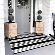ojia black and white outdoor rug 3 x 5 ft: hand-woven cotton striped rug, machine washable indoor/outdoor area rug for farmhouse, front door & living room logo